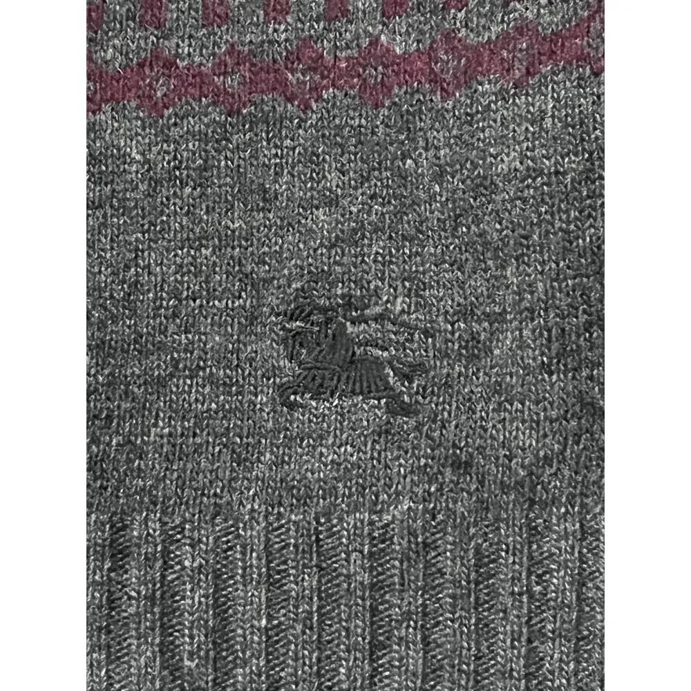 BURBERRY LONDON Fair Isle Knit Crewneck Sweater Charcoal Grey Burgundy L